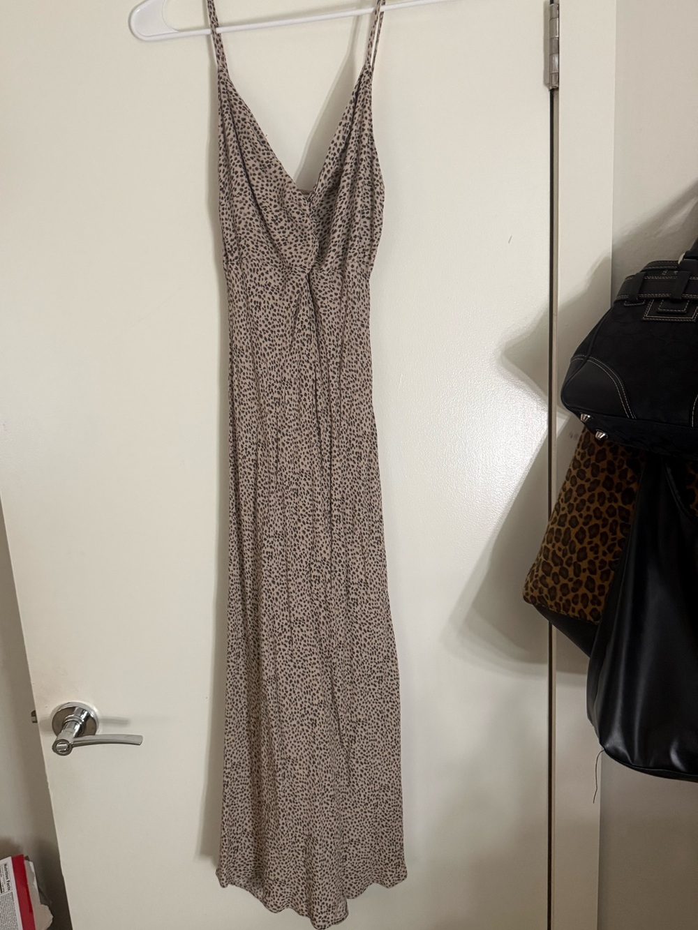 Abercrombie & Fitch Taupe Spotted Slip Midi Dress